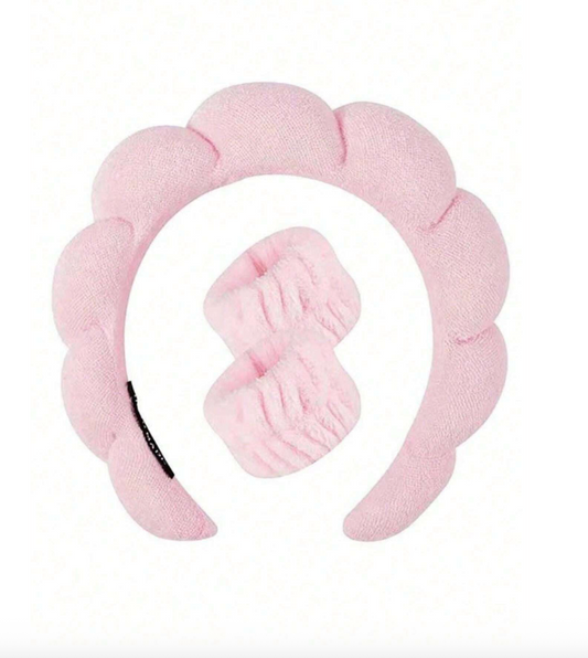 3pcs Solid Bath Headband & Bath Wrist Band Set
