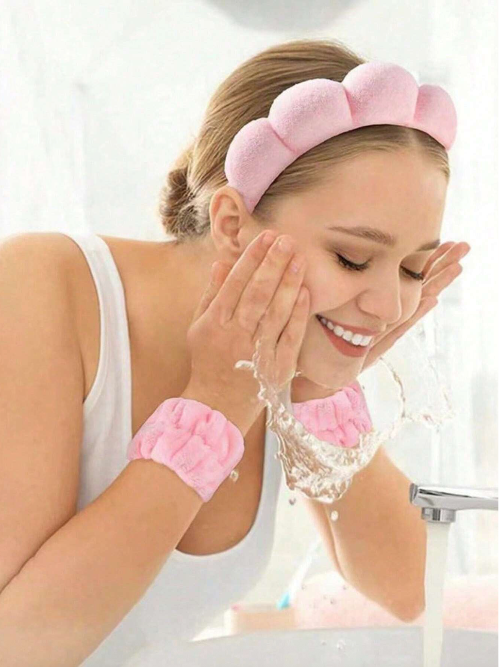 3pcs Solid Bath Headband & Bath Wrist Band Set
