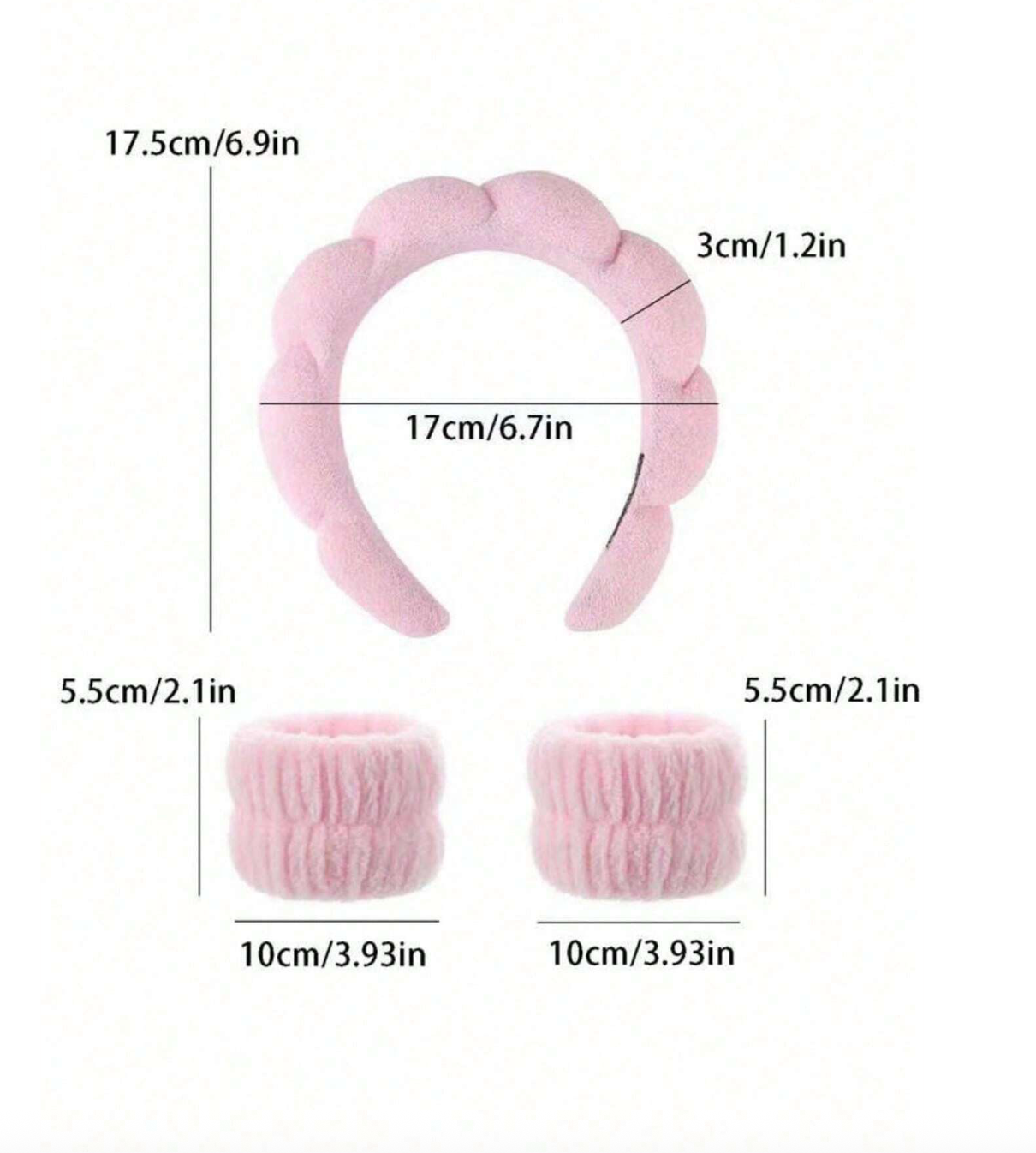 3pcs Solid Bath Headband & Bath Wrist Band Set