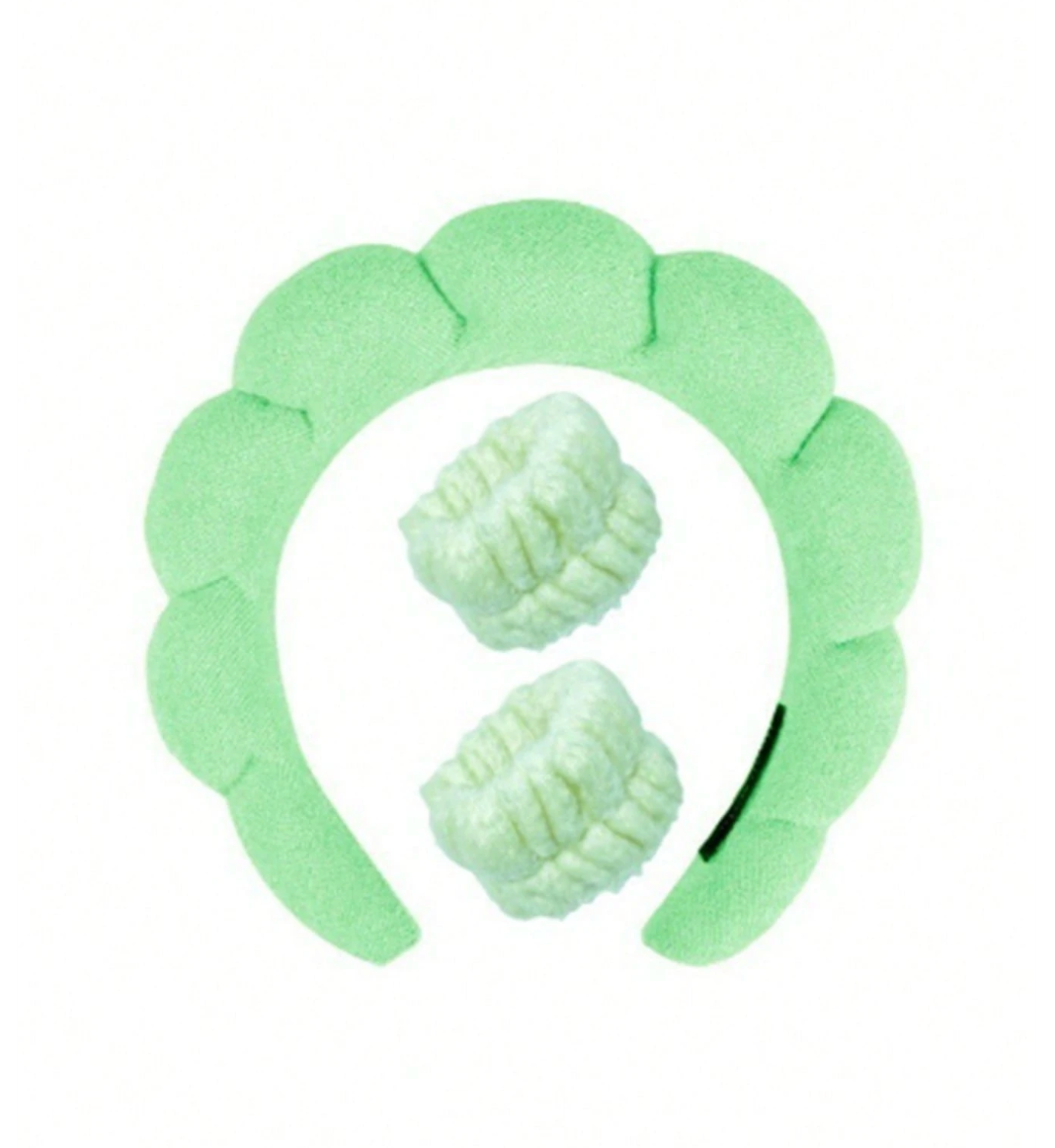3pcs Solid Bath Headband & Bath Wrist Band Set