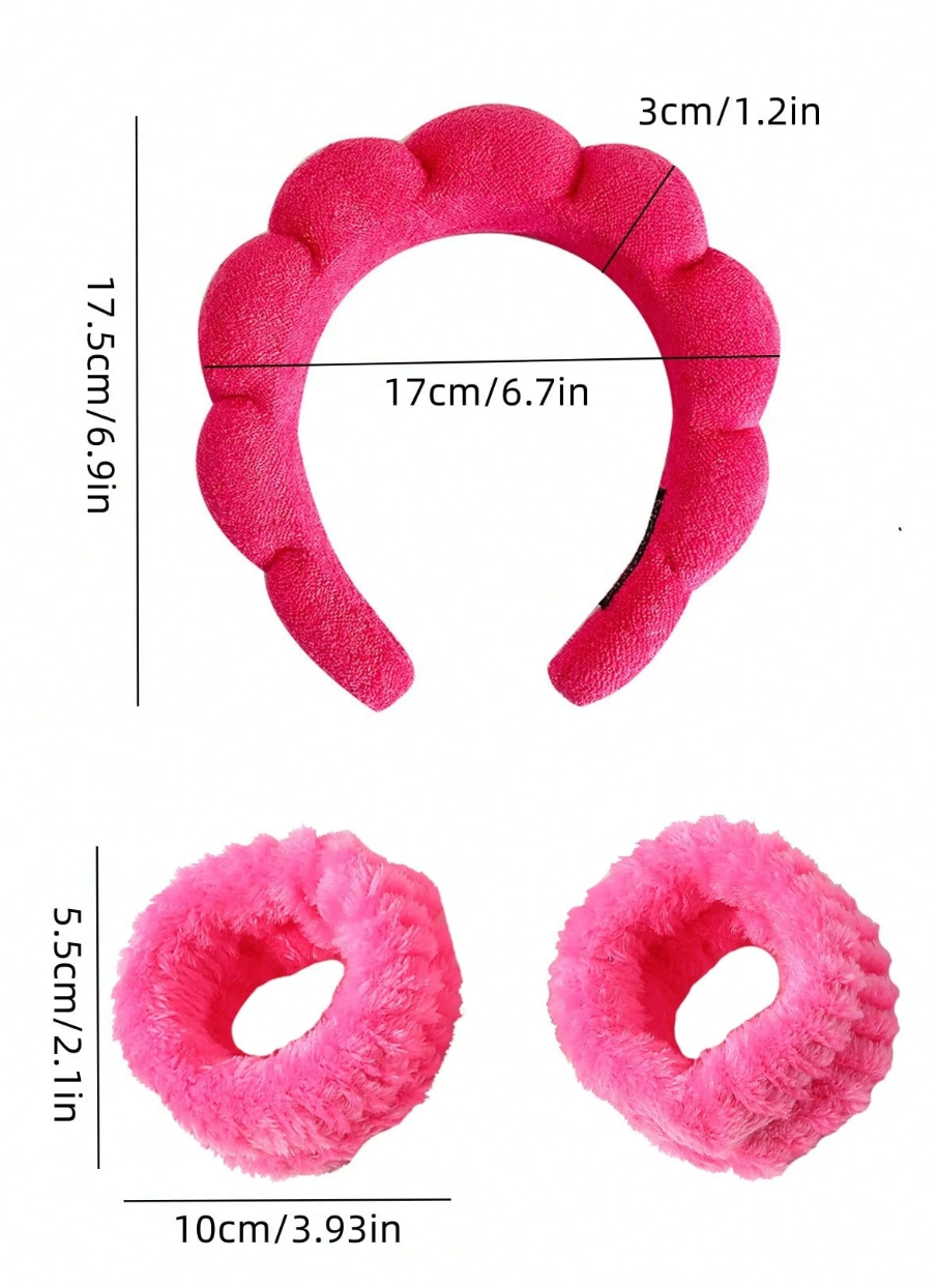 3pcs Solid Bath Headband & Bath Wrist Band Set
